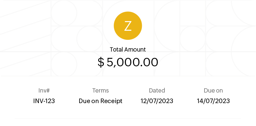 Illustration of a sample invoice with essential details like amount, invoice date, due date etc.  